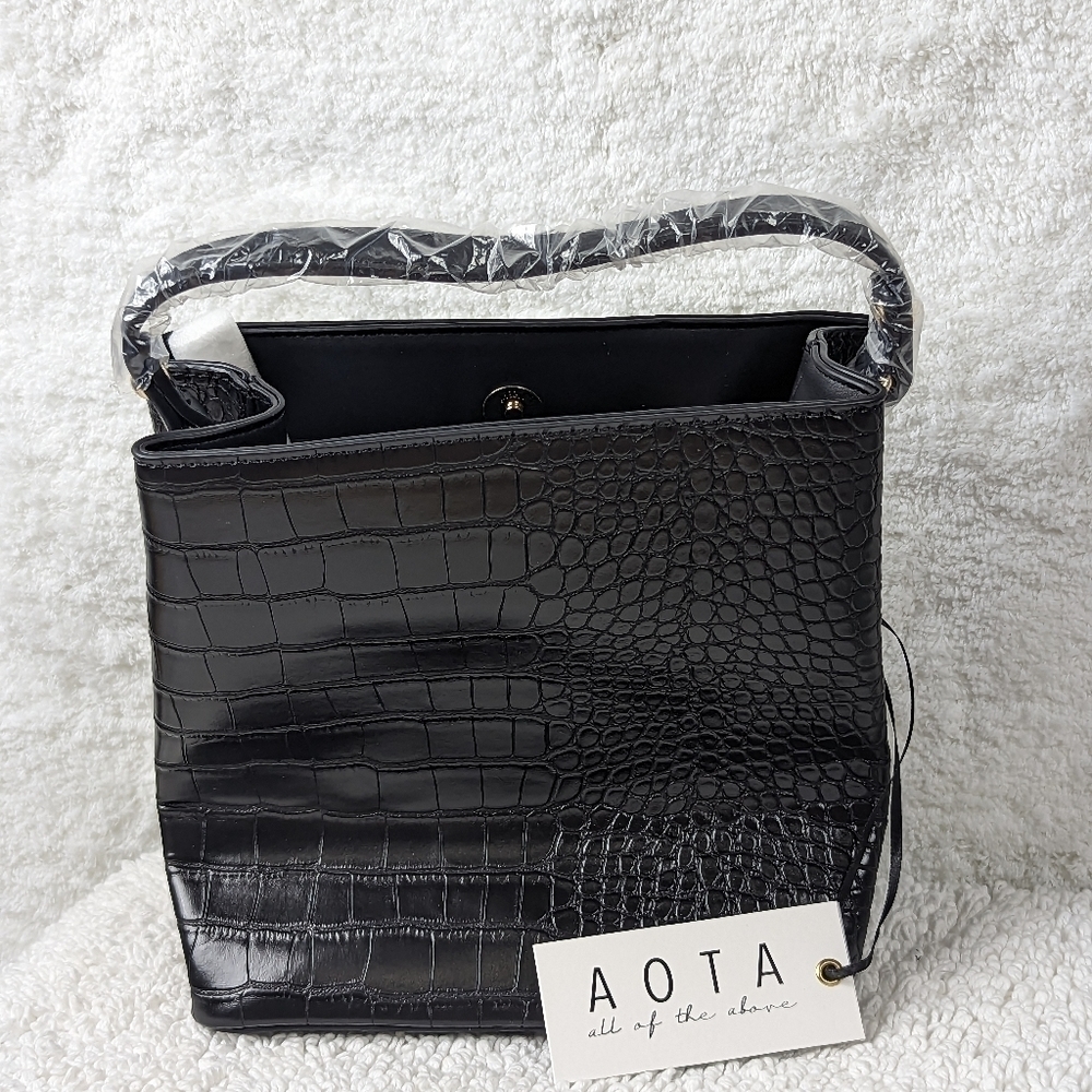 AOTA Elena Bag Black Faux Croc Leather Handbag Purse - Picture 3 of 9